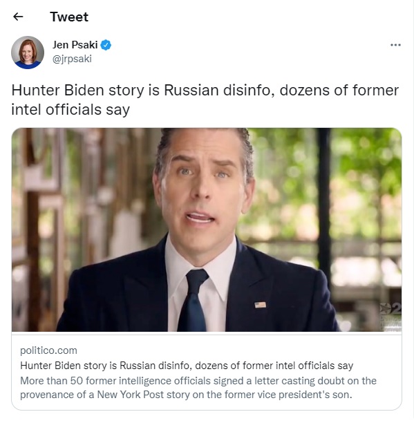 Jen Psaki lies about Hunter Biden laptop